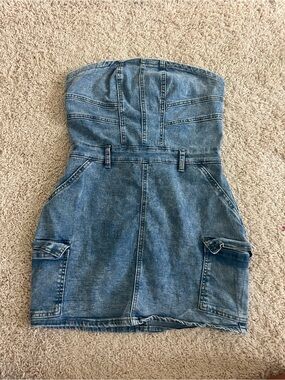 Strapless Denim Mini Dress - Blue
